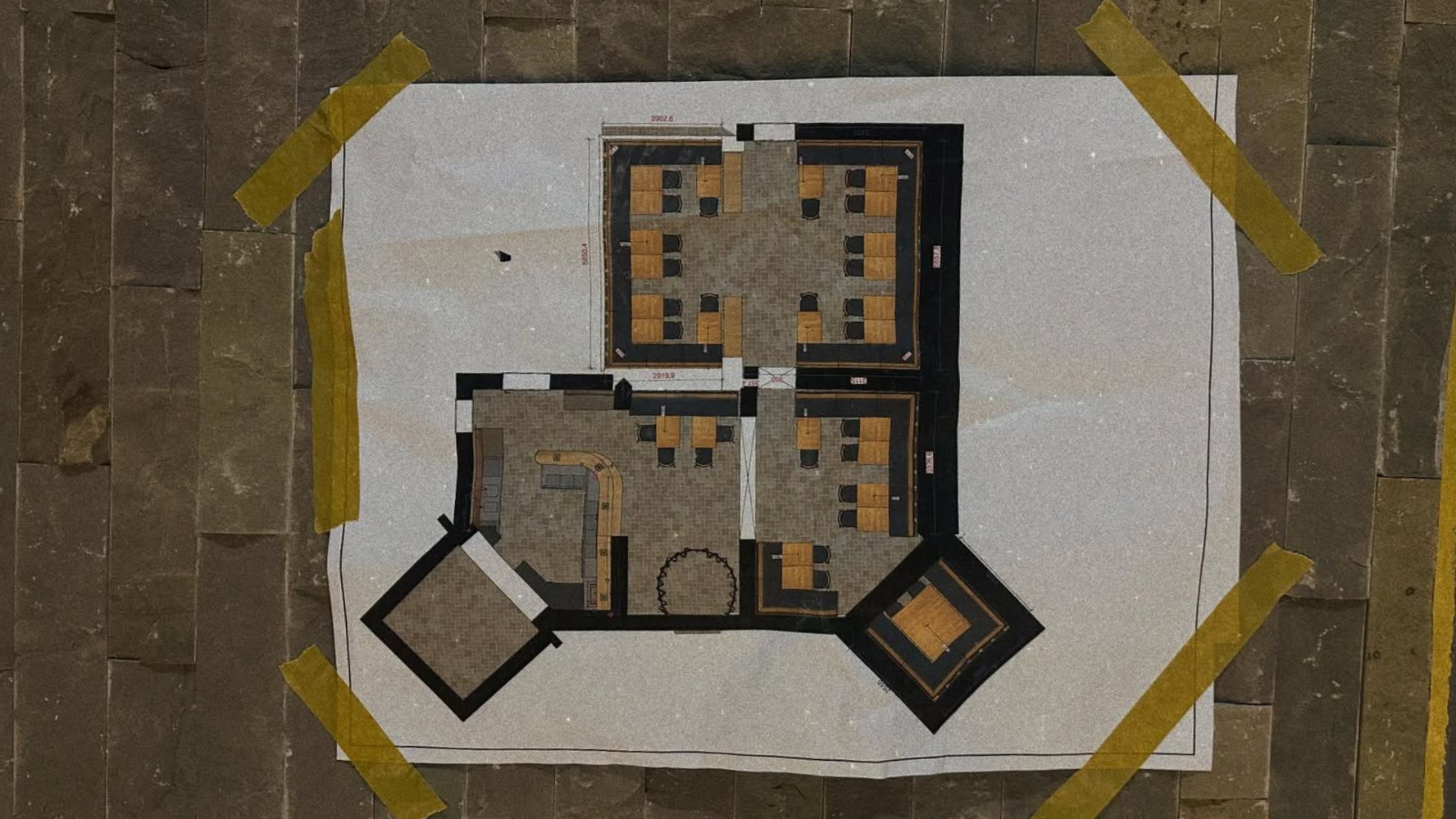 Eine Fotoaufnahme einer Skizze des Flammkuchenhauses