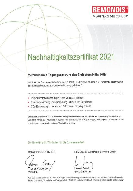 Zertifikat Abfallbilanz 2021